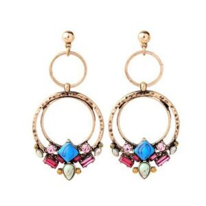 Turquoise Rhinestone Crystal Geometric Vintage Gold Dangle Statement Earrings